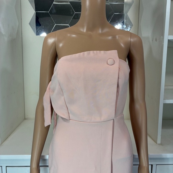 Narcotics Pink Strapless One Shoulder Bow Detail Wrap Midi Dress Size S - Picture 3 of 6